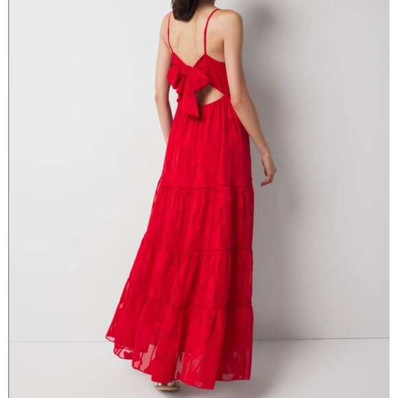 NWT WHBM White House Black Market Red Flamenco Chiffon Burnout Maxi Dress 12 - Picture 2 of 8